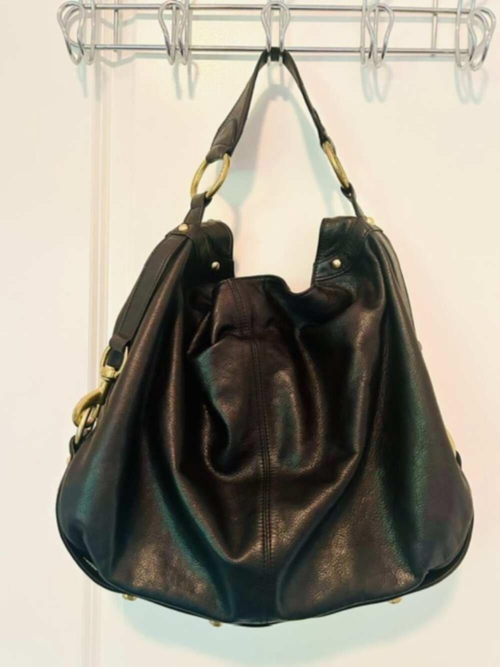 Rebecca Minkoff Nikki Hobo–Black Leather Gold Hardware, Original Y2K Round Ring